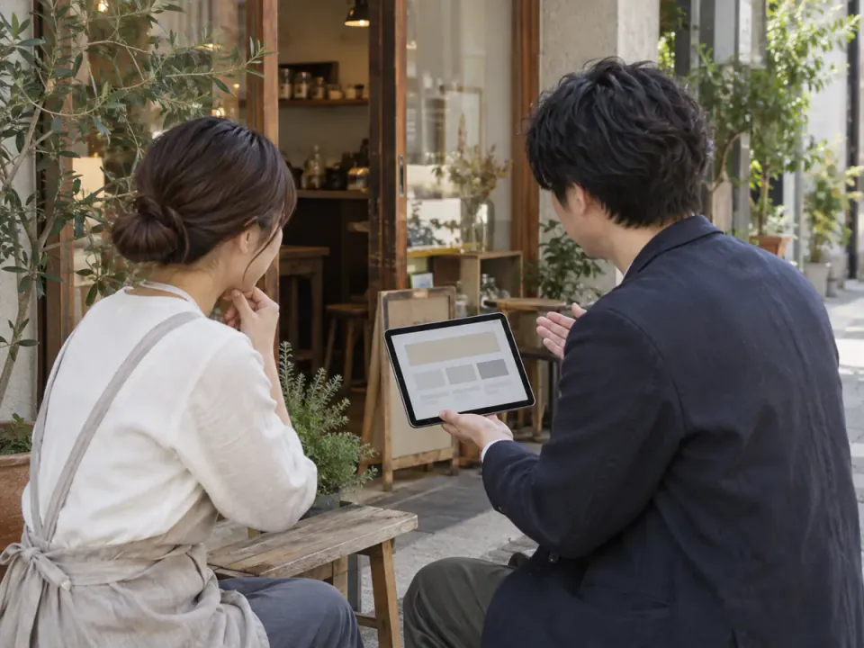 店先で担当者がお客様の話を聞く様子(イメージ)